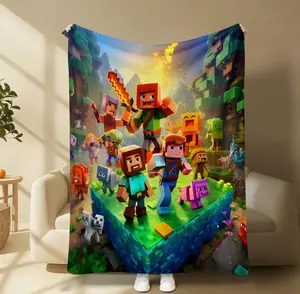 Christmas Decoration Flannel Blanket | "Block World Adventure Heroes Gathering" Themed Design | Soft And Comfortable, Suitable As a Small Blanket, Bed Blanket, Or Throw Blanket