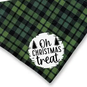 Christmas Dog Bandana - Over the Collar Style - Green Plaid Dog Bandana