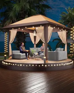 Gaomon 13x13ft Square Base Pop Up Gazebo Outdoor Patio, Mosquito Net, Double Roof, Adjustable Height, UV-Resistant Steel Tubes Patio Canopy for 12-14 People Outdoor Lounge