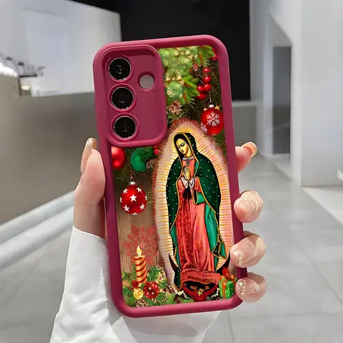 Women's Virgin Mary Virgen Guadalupe Patterned TPU Wireless Charging Phone Case - Shockproof, Scratchproof, Skin-Friendly Soft Cover, Raised Lips to Protect Screen & Camera, for Samsung Galaxy S21-S26 Ultra Plus, A13-A17, A33-A36, A52-A54, Note20 Ultra