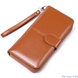 Women’s Vintage Oil Wax Leather Wallet, Long Zipper Clutch with Multi-Compartment for Phone, Cards & Cash, Stylish Large Capacity Money Bag, Durable Soft Leather Purse for Everyday Use, Work, Travel