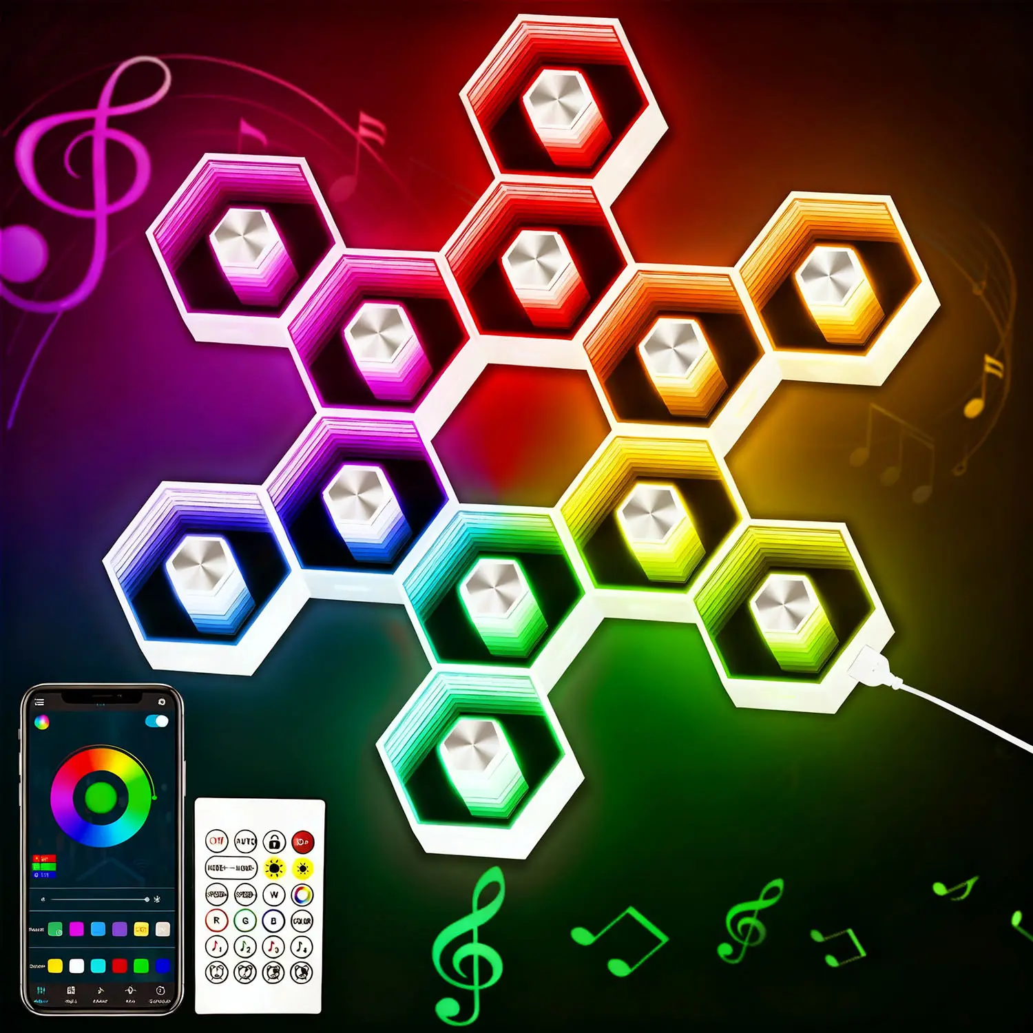 Yocrostar Hexagon LED Wall Lights - Smart APP RGBW Gaming Lights with Remote Control, Music Sync, Adjustable Brightness, Dimmable Backlit, Honeycomb Shape for Bedroom, Room Decor, Adjustable Brightness Light, Dimmable Led Lights
