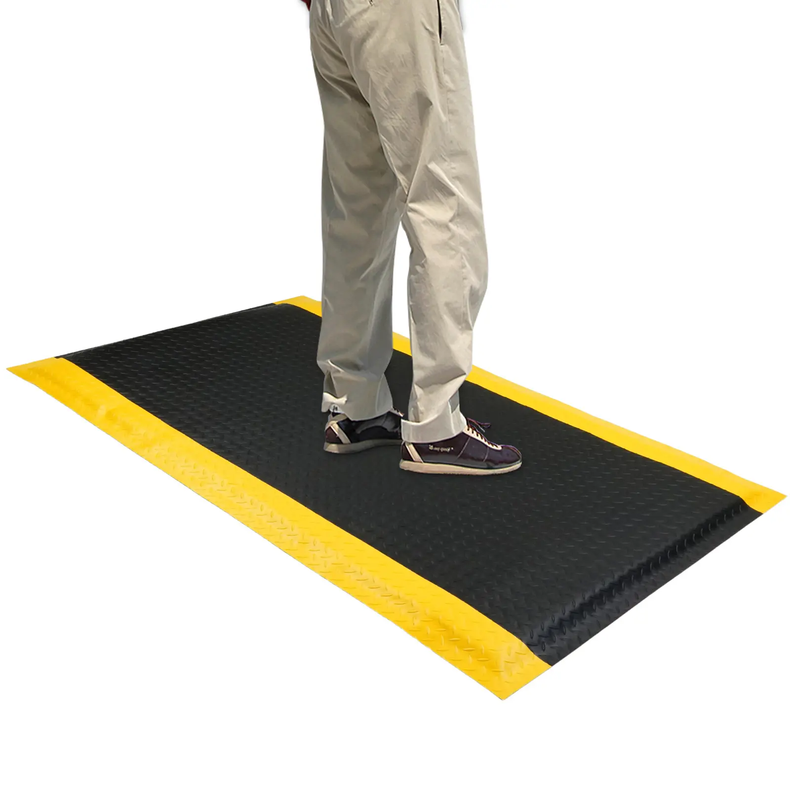 Industrial Anti-Fatigue Mat with Memory Foam & PU Leather, Ergonomics Non-Slip Design Standing Floor Mat for Work, Reduces Leg & Back Stress/Pressure (Yellow Border, 3'x5', 1PC)