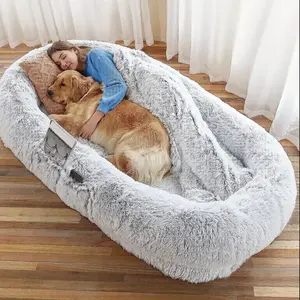 Human Dog Bed for Adult and Pets 71"x45"x14"Bean Bag Bed for Humans Size or Large Pets Washable Faux Fur with Blanked Assembly for People Doze Off, Napping Orthopedic Dog Bed