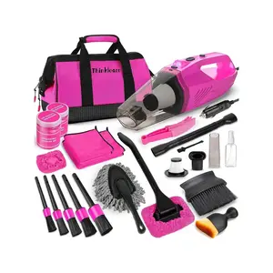 ThinkLearn Car Vacuum Detailing Kit, Interior Car Cleaning Kit With High Power Handheld Vacuum And 7Pcs Detailing Brush Set, Well-Designed Women's Pink Car Accessories Bag