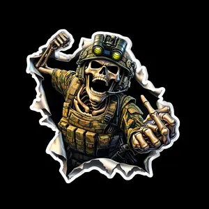 Tactical Skeleton Soldier Sticker, Breakthrough Military Skull, Camo Gear, Night Vision, Aggressive Pose, Premium Vinyl Decal