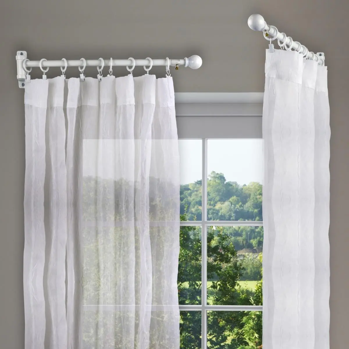 Solid Central Design White Swing Curtain Rod - Renter Friendly Bedroom Curtain Rod with Clean Lines, 0.625 in. Dia., 17-26 in. Adjustable Length, for Window Treatment