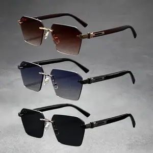 Women's 3-Pack Luxury Rimless Geometric Sunglasses - Angular Shape, Gold-Silver Accents, Plastic Frame, Resin Lenses, Gradient Tint, UV Protection, Ideal for Business Casual & Beach Days