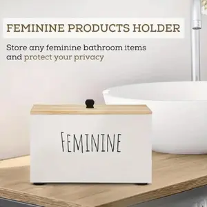 Wooden Storage Box with Lid, 1 Count Creative Letter Pattern, 3 Compartments, Home Organizer for Bathroom, Living Room, Bedroom