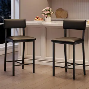 Garvee Bar Stools Set of 2, Kitchen Barstools with Thick Cushion, 25 in Counter Height Bar Stools with Backrest and Footrest, for Dining Room, Kitchen Island Counter Chairs, Retro Black