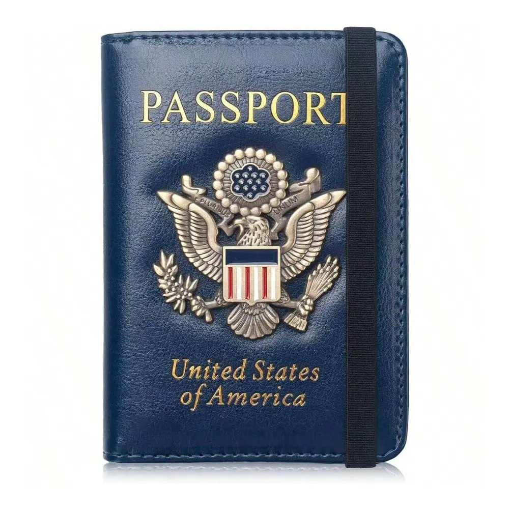 1pcs Minimalist RFID-Blocking Passport Wallet with Card Holder，3D Metal US Standard PU Leather Travel Wallet，Multi-Pocket, Elastic Strap Closure, Durable Stitching, Passport Cover