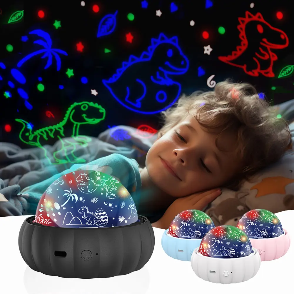 Kids Star Projector Night Light - 2 Lampshades (Dinosaur, Moon), 360° Rotating Color Changing Glow, 10H Timer, Colorful Lights, Projector Setup, Artificial Moon Cute Novelty Lighting, Bedroom Decor, Birthday Gift for Kids