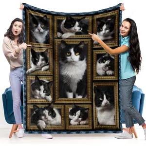 Flannel Blanket | Tuxedo Cat Soft Flannel Throw Blanket, Cozy Fuzzy Lightweight Plush, Perfect Gifts For Women Men, Ideal For Couch Bed Sofa Travel Camping Car | Home & Gift