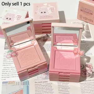 One Box 4 Color Embossed Cartoon Portrait Blush Makeup, Matte Contour Highlighter Suitable for Any Skin Tone, Emotion Relief Blush