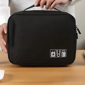 1 Pc Multi-Use Travel Organizer Bag – Waterproof zipper storage case for cables, earphones, cosmetics or barber tools. Multi-layer design for scissors and accessories, portable organizer for travel, salon and daily use.