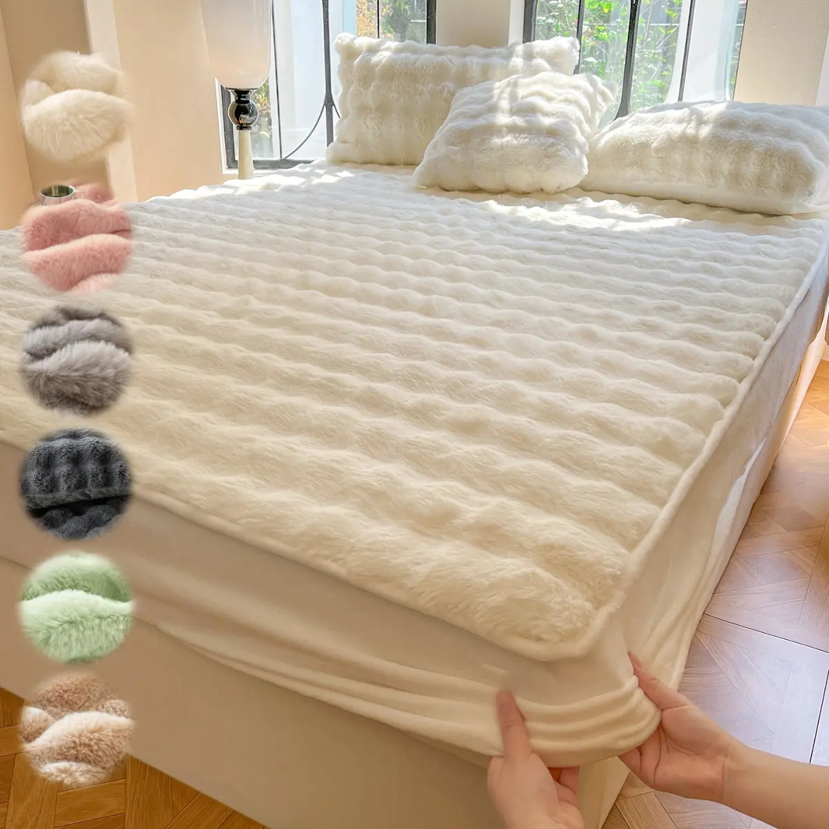 Faux Rabbit Fur Fitted Sheet 1pc – Luxury Soft & Warm Solid Color Bedding with Pillowcase, All-Season Use, Perfect for Bedroom, Dorm, Sofa, Fluffy Cozy Christmas Gift, Bedsheet Sets, Soft Comfy Bedding