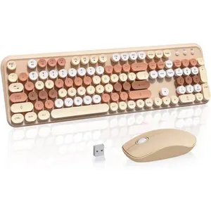 Keyboard and  Combo, 105  Full-Sized 2.4 GHz Round Keycap Colorful Keyboards, USB Receiver Plug and Play, for Windows, , PC, Laptop, Desktop (Milkteacolorful)