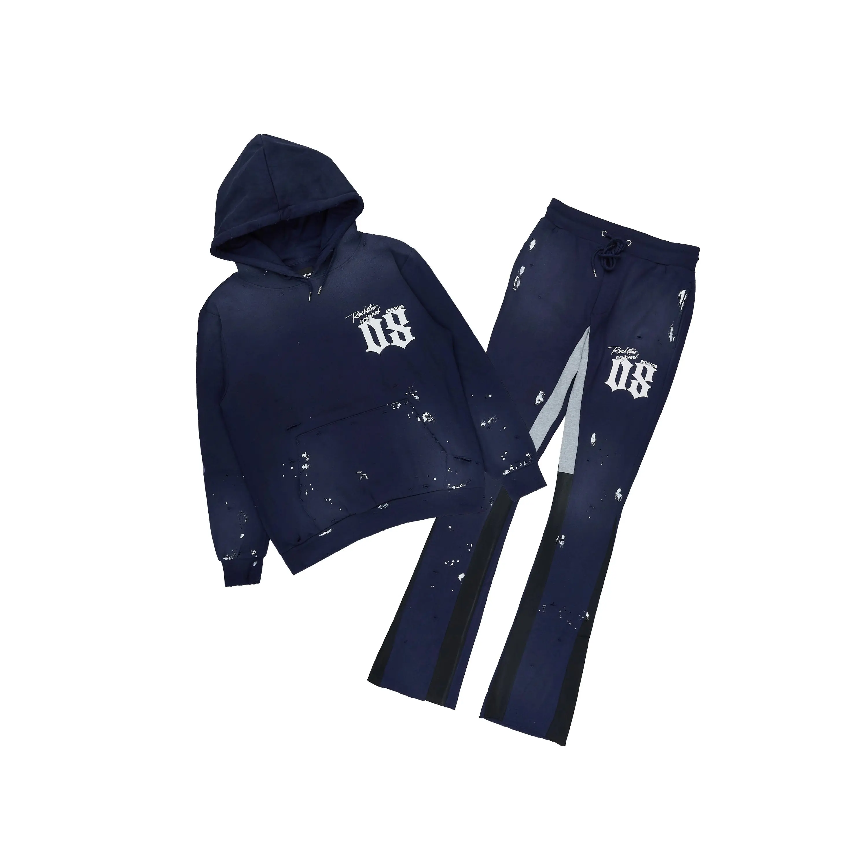 Raze Navy Hoodie/Stacked Flare Pant Track Set