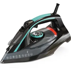 Steam Iron for Clothes - Non-Stick Soleplate - 1800W Clothes Iron With Auto-Off Safety Feature - Adjustable Thermostat Control, Variable Steam Control, Self-Clean, 8  Cord (Black/Teal)