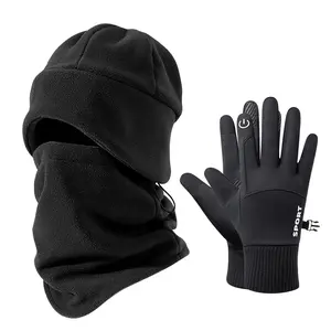 Winter Beanie Hat Scarf Touchscreen Gloves Set for Men and Women, Beanie Gloves Neck Warmer, Knit Fleece Lined Skull Cap Windproof Neck Warmer Gaiter