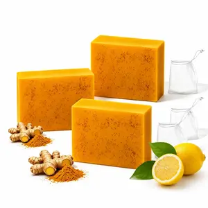 3PCS Lemon Turmeric KojicAcid Soap, Natural Organic Turmeric Face and Body Wash Soap Bar, Firm Pores, Even Out Skin Tone,Lemon Turmeric Glowing Skin Care Soap, Deep Clean, with Soap Saver Bags