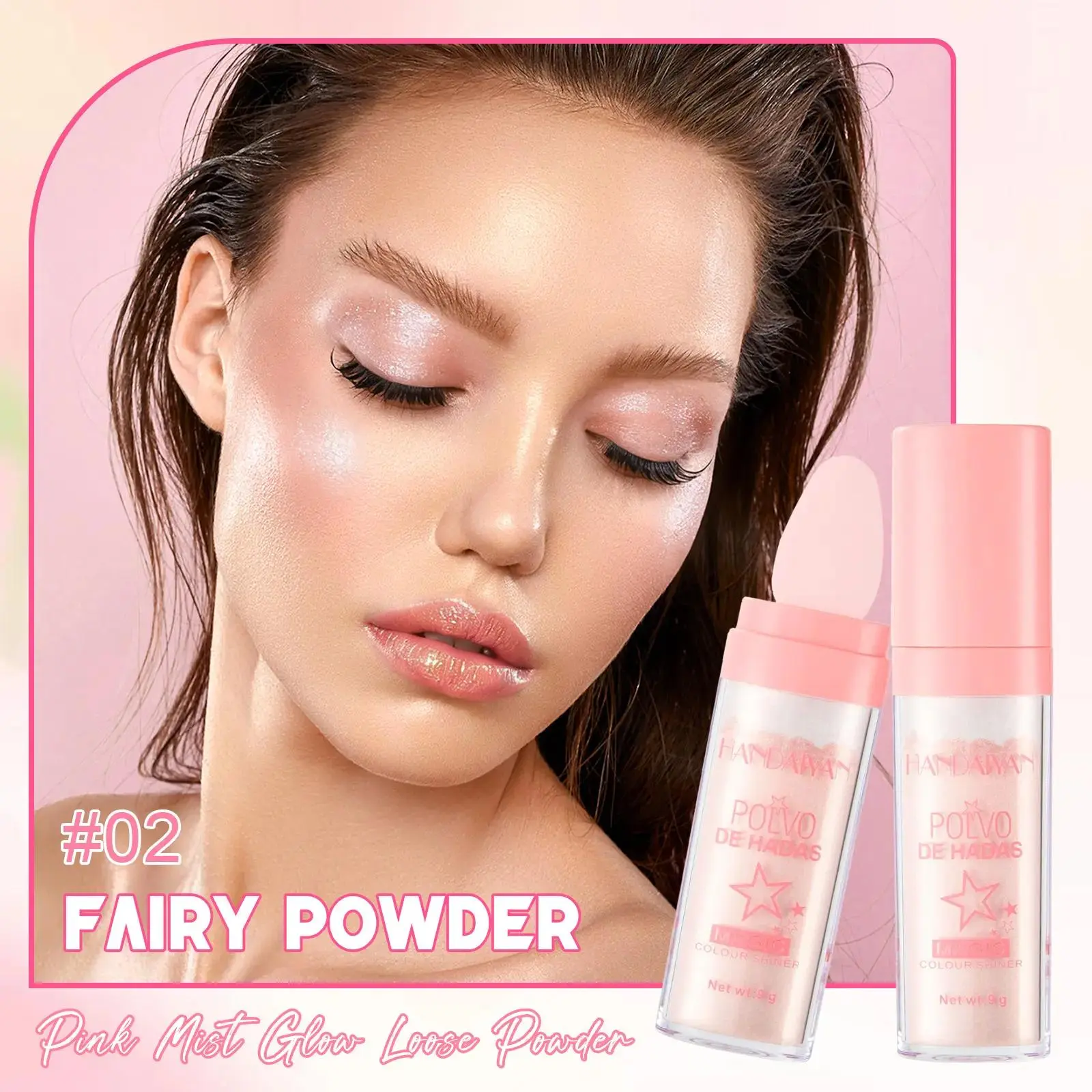 HANDAIYAN #02 Pink Fairy Shimmer Highlighter Stick - 9g Lightweight Compact Cosmetic with Sponge-Tip Powder, Portable & Travel-Friendly, Buildable Long-Lasting Radiant Dewy Pink Glow, Dab-Apply for Party & Everyday Makeup