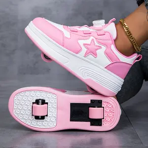 Fashionable And Cool Low Top Roller Skates For Girls With Rotating Buttons, Stretchable Roller Skates Suitable For Indoor, Outdoor, And All Seasons