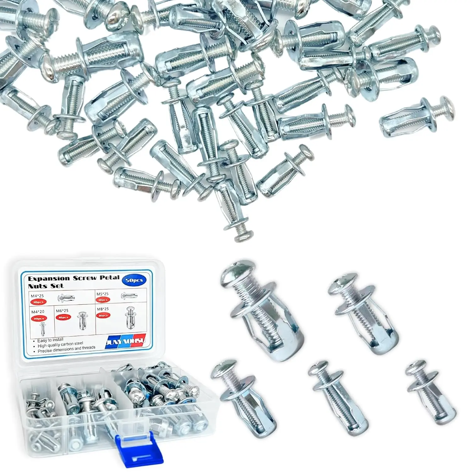 50PCS Expansion Screw Petal Nuts – Corrosion Resistant Rivet Nut Fasteners for Frames, Plates & Tags