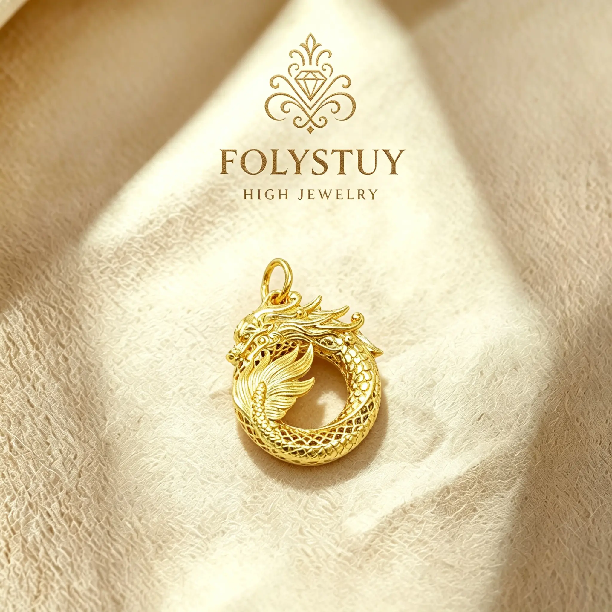 [34mm with 27.5mm Dragon-shaped pendant 【FOLYSTUY (YNK17)】] Dragon-shaped Pendant Gold Design Accessory