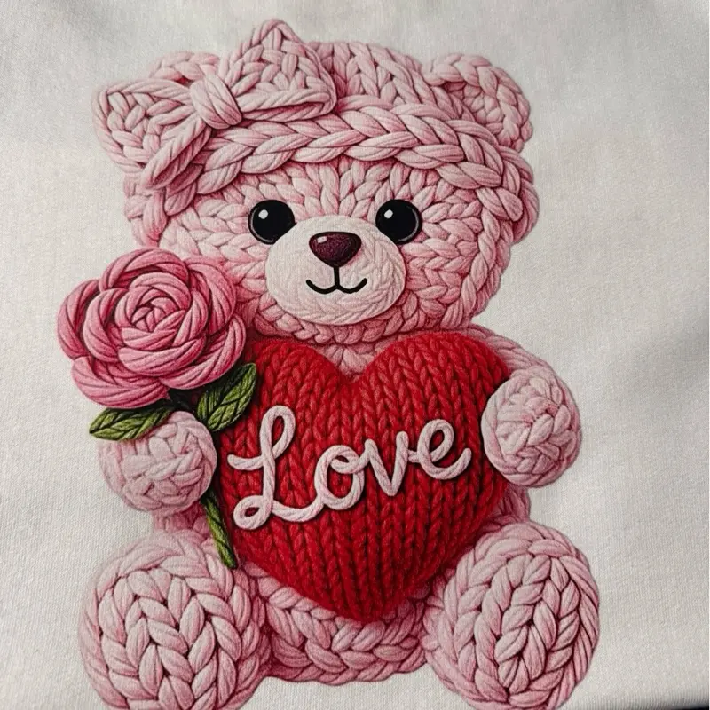Love Pink Bear White Sweater with Adorable Knitted Design and Heart Motif for Cozy Comfort