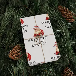 Pretend You Like It Winking Santa Christmas Wrapping Paper