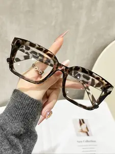 Unisex Leopard Print Rectangular Flat Mirror, Anti-Blue Light Clear Lens, Plastic Frame, All Seasons Fashion Accessory, High Quality Eyewear, Tortoiseshell Glasses, Eyeglass Frames