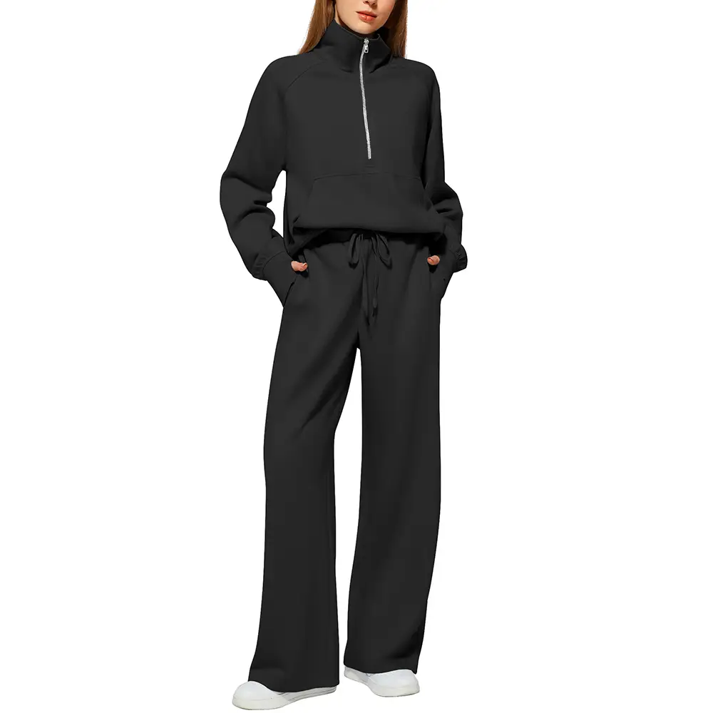 Women's 2 Piece Outfits Lounge Set 2025 Oversized Half Zip Sweatshirt Wide Leg Sweatpant Set Sweatsuit Tracksuit Womenswear Overalls sweatshirt sweatp