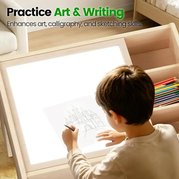 Kids' 3-in-1 Light Table with Storage, Adjustable LED Lights, 3 Colors & 10 Dimmable Brightness Levels for Home & Classroom