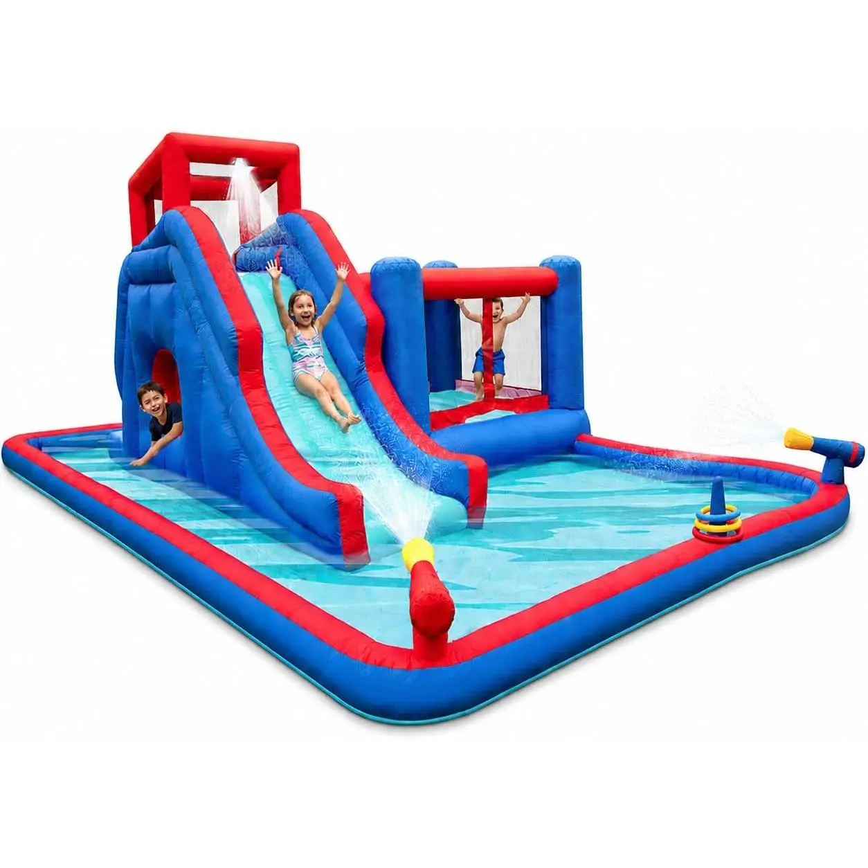 Sunny & Fun 2-in-1 Bounce & Blast Inflatable Water Slide Park &Bounce House | Heavy-Duty Oxford Blow-Up Water Park for Kids Backyard | Tunnel, Bouncer, Splash Pool, Air Blower & Carry Bag | Easy Setup