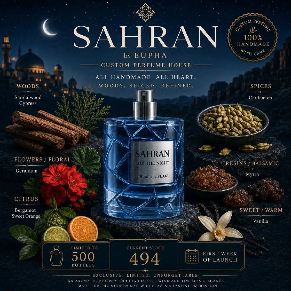 Sahran For The Night Extrait de Parfum Male Cologne 35-40 % Oil 60-65% Carrier 100mL