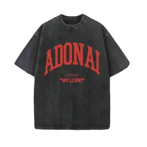 Vintage Washed Cotton Oversized ADONAI Faith Graphic Tee, Retro Varsity Religious Letter Unisex Shirt, Perfect Christian Faith Gift For Believer Men Women