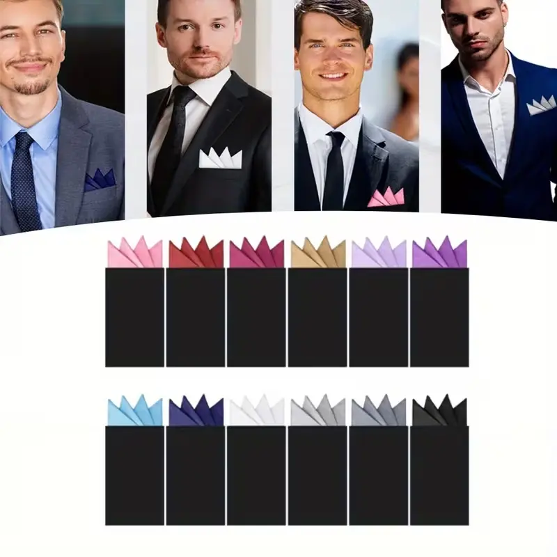 Men's 12-Pack Synthetic Woven Polyester Prefolded Pocket Squares - Smooth Texture Multipack Handkerchiefs for Formal, Daily Occasions