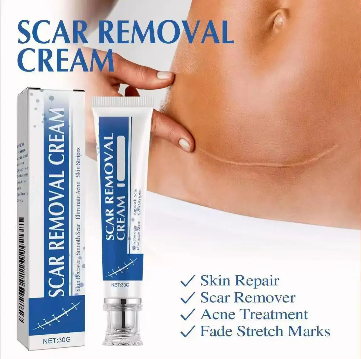 Professional Scar Removal Gels, Advanced Silicone Scar Removal Cream for Burn,Acne Old Scar Removal Cream for Face & Body | Fades Dark Scars