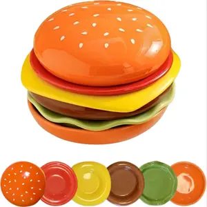 6-Piece Stackable Burger-Shaped Ceramic Bowls & Plates Set, Cute Mini Dishes for Snacks, Sushi, Desserts, Parties, Home Use