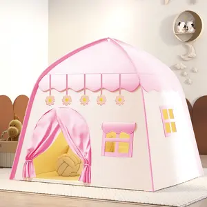 Kids' Party Play Tent | Pink Princess Castle w/ Flower Design | Secret Base w/ Storage Bag | Holiday Party Decor & Gift | No Accessories | Indoor Washable Playhouse