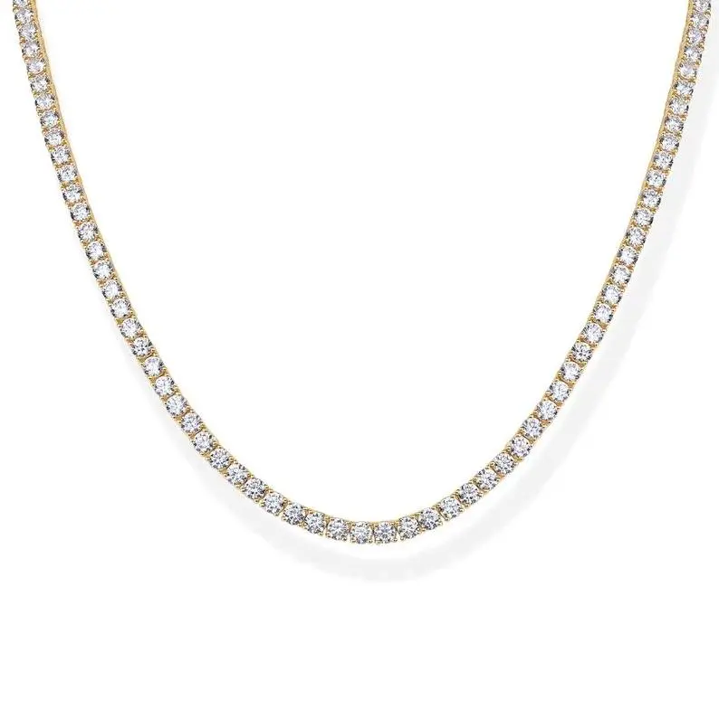 Tewiky Tennis Silver Necklace for Women, 14K Gold Plated/Sterling Silver Cubic Zirconia Chain, Dainty Choker Necklaces for Women Jewelry For Mother's Day gifts