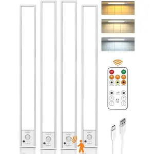 16inch Under Cabinet Lights, LED Motion Sensor Light Indoor, 4000mAh Rechargeable Closet Light with Remote, 3 Color Temps, ,  Under Counter Lights for Kitchen, Stairs, Pantry, 4 Pack
