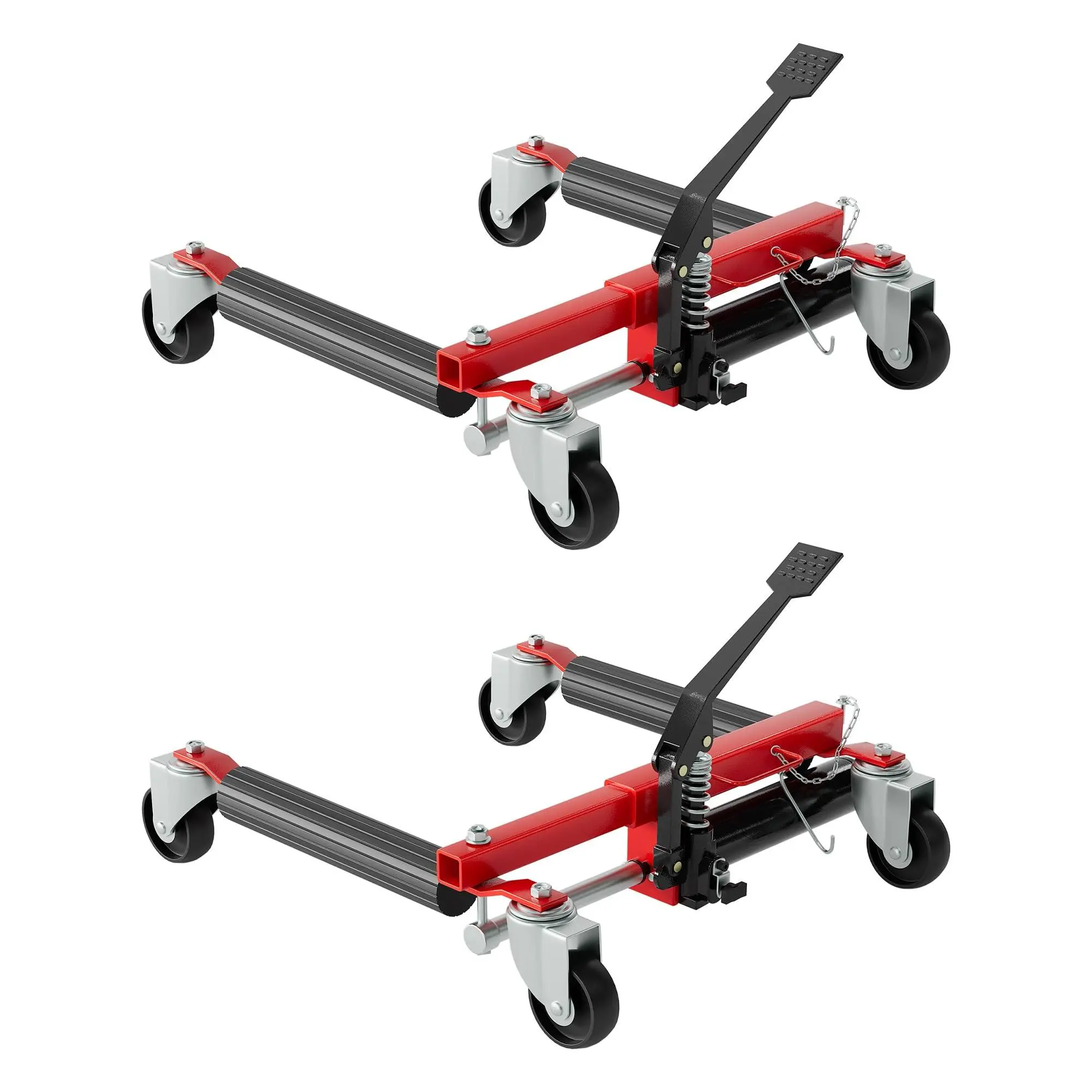 Hydraulic Car Wheel Dolly Set of 2, Heavy Duty 3,000 LBS Capacity Vehicle Dollies with Foot Pedal for Tire Auto Repair Moving, Red