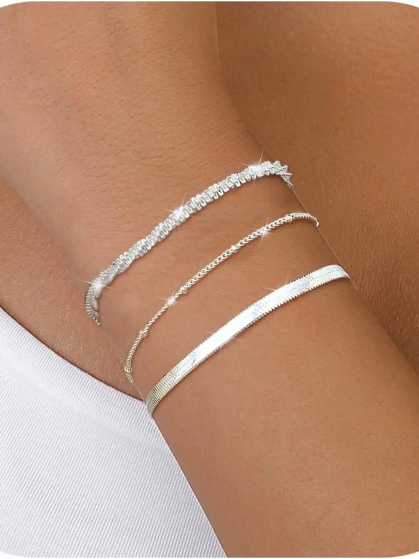 Sterling Silver Color Bracelets for Women, Layered Dainty Link Chain Design, Adjustable & Stackable Jewelry for Everyday Wear, Mix Bracelet, Pretty Bracelet, Stacked Design Bracelets