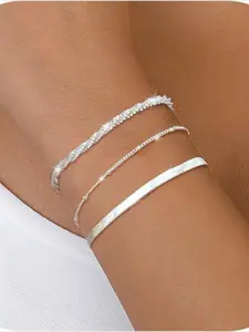 Sterling Silver Color Bracelets for Women, Beautiful Bracelets, Layered Dainty Link Chain Design, Adjustable & Stackable Jewelry for Everyday Wear