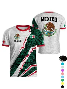 Mexico World Cup Short Sleeve T-Shirt, Breathable Quick-Dry Sports Fabric, Athletic Sports Clothing, Casual Fitted Ombre Design, Unisex Long Tee for All Seasons