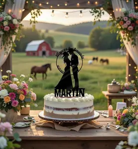Country Western Wedding Cake Topper with Children Rustic Farm Barn Weddings