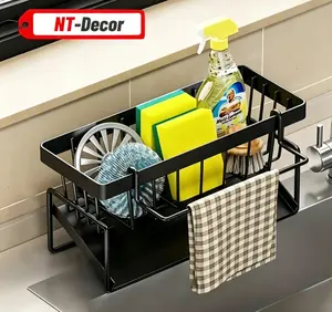 NT-Decor Modern Kitchen Sink Storage Rack Multifunctional Durable Cleaning Tool Organizer for Kitchen & Bathroom with Towel Bar and Sponge Holde
