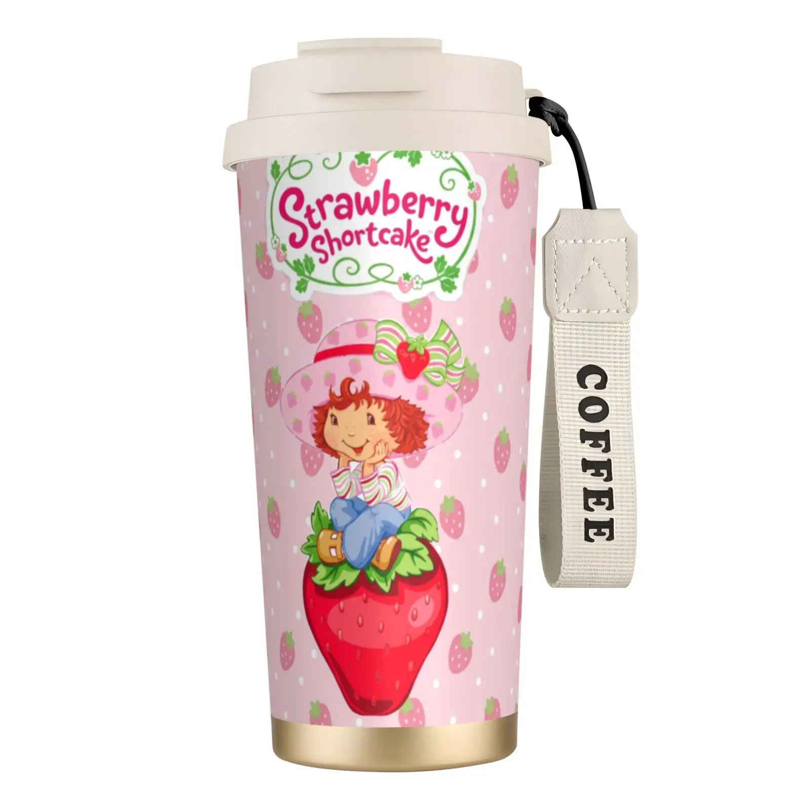 500ml Strawberry Minimalist 316 Stainless Steel Leakproof Straw Vacuum Flask - Portable Thermal Insulation Water Bottle with Lid, Stylish Kawaii High-Capacity Tumbler with Carry Strap for Daily Hydration (Kitchenware, Drinkware)
